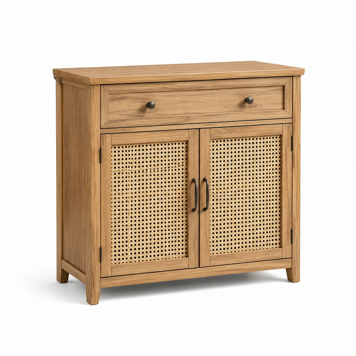 Aparador de madera y ratán 80x35x85 cm