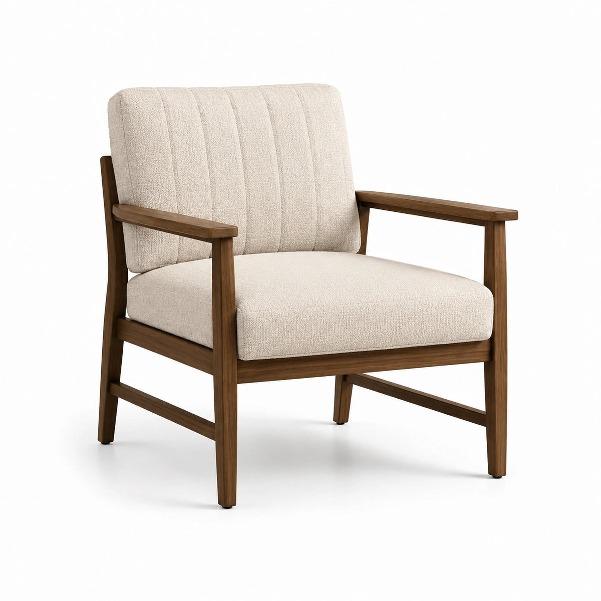 Sillón de madera con cojín de poliéster beige