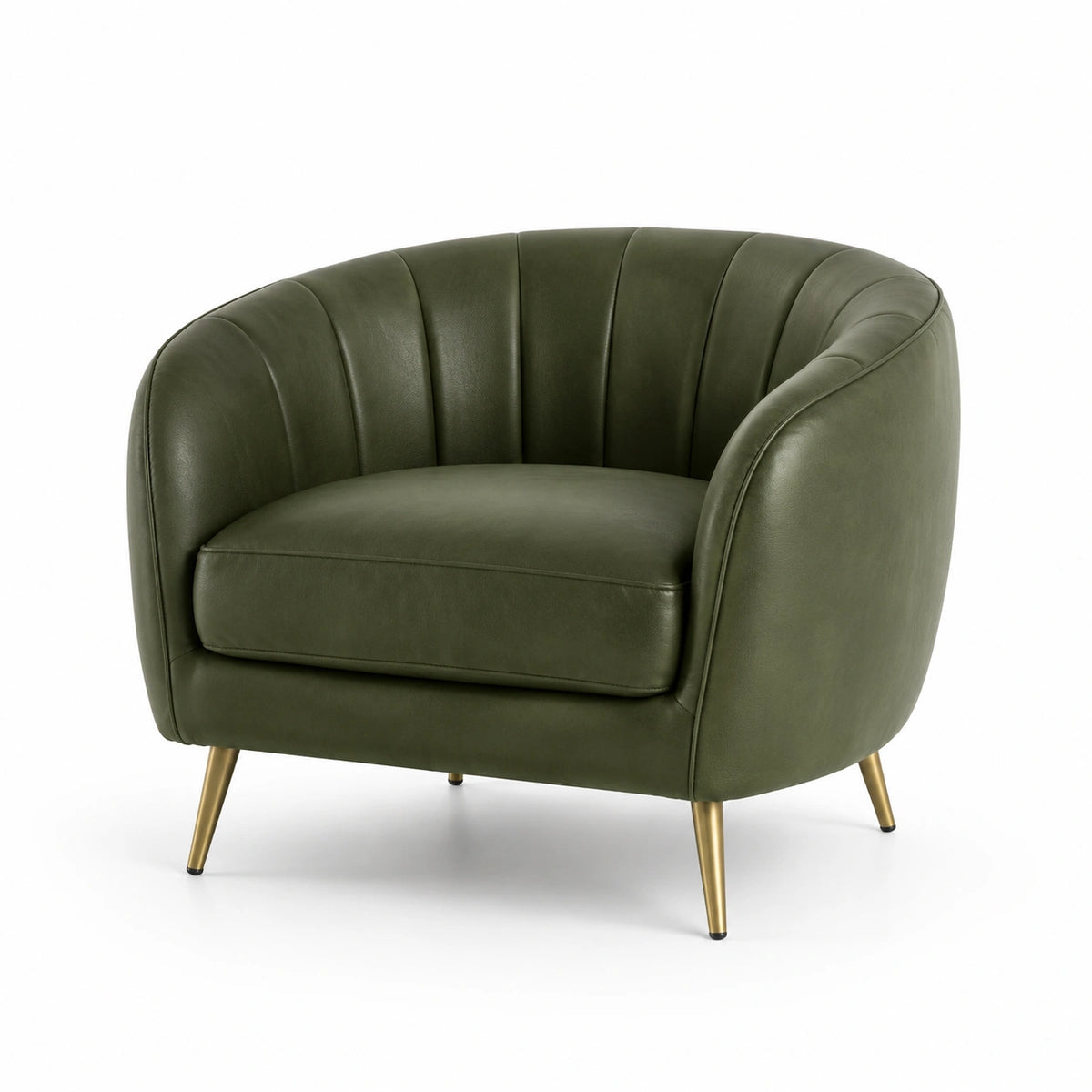 Sillón de cuero sintético verde con patas doradas