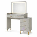 Tocador con Espejo LED y Cajones de MDF y Acero Inoxidable Gris y Dorado 120x50x140 cm
