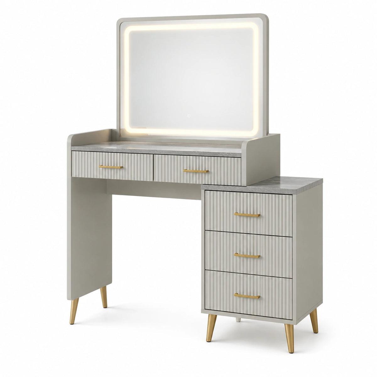 Tocador con Espejo LED y Cajones de MDF y Acero Inoxidable Gris y Dorado 120x50x140 cm