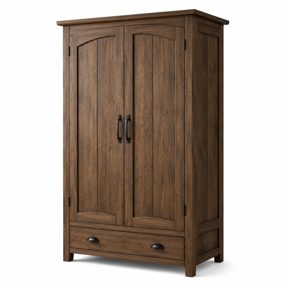 Armario de madera de nogal con dos puertas con tiradores metálicos
