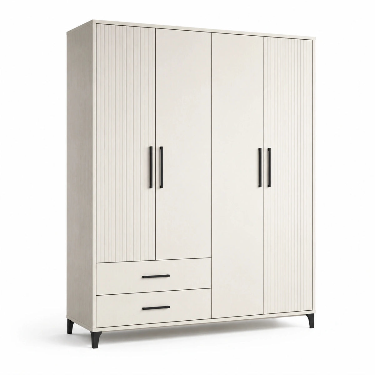 Armario de madera blanco con 4 puertas y 2 cajones
