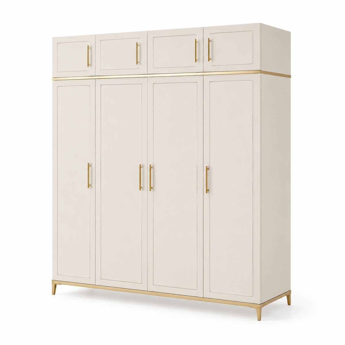 Armario de Madera con 5 Puertas y Compartimentos Superiores Beige y Dorado
