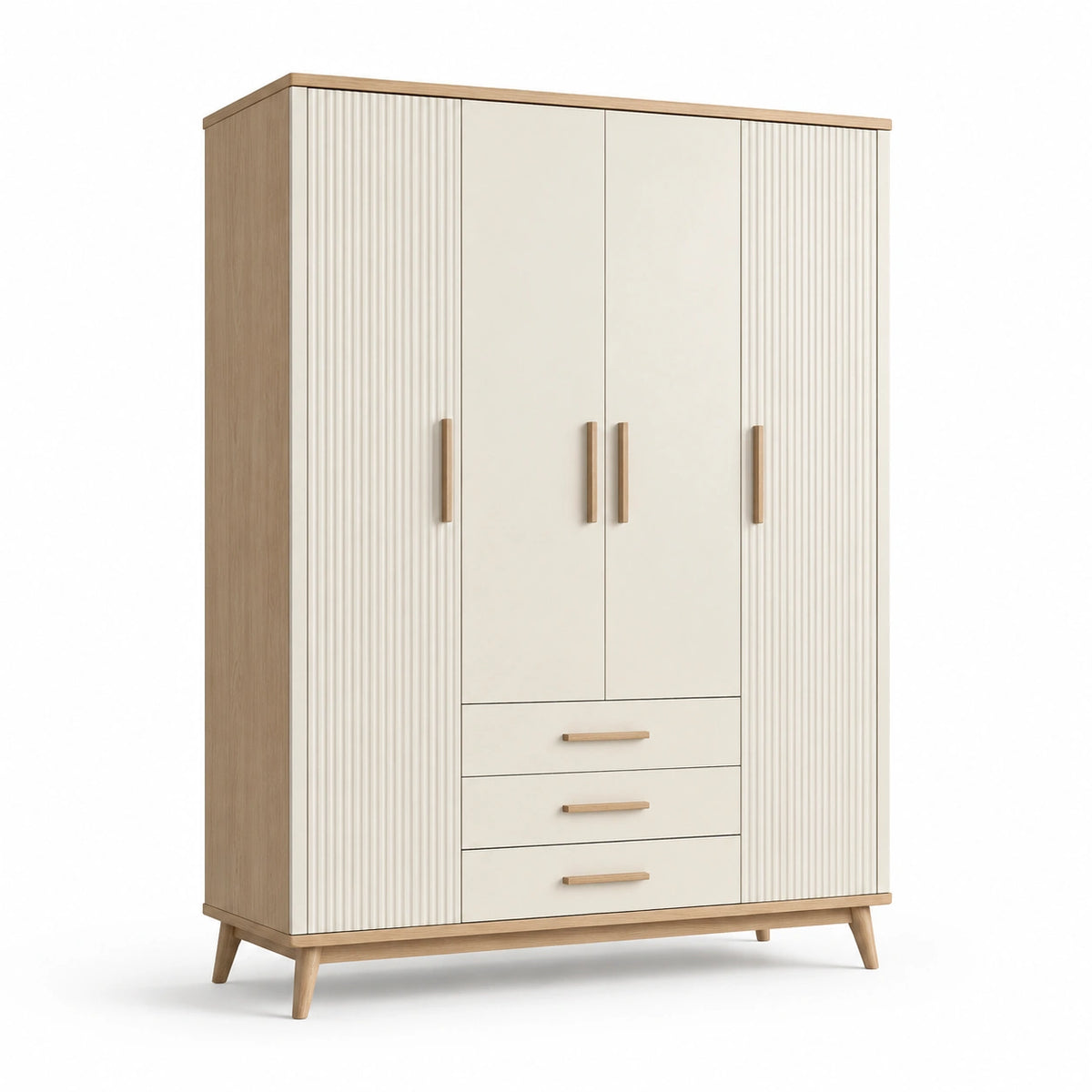 Armario de MDF con 3 puertas y 3 cajones en beige y madera 200x140x50 cm
