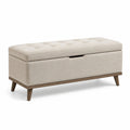 Banco de almacenamiento de tela de lino beige con patas de madera 120x40x45 cm
