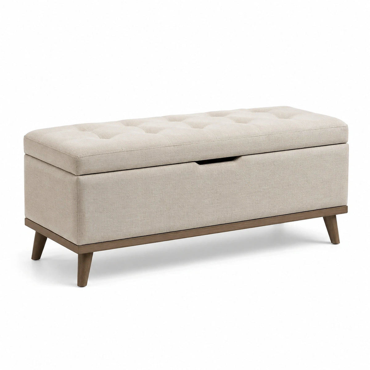 Banco de almacenamiento de tela de lino beige con patas de madera 120x40x45 cm