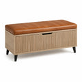 Banco de almacenamiento de madera con cojín de piel sintética marrón 100x40x45cm