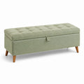 Banco de almacenamiento de tela verde con patas de madera 120x40x45 cm