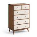 Cajonera de madera de nogal con 6 cajones de tela beige