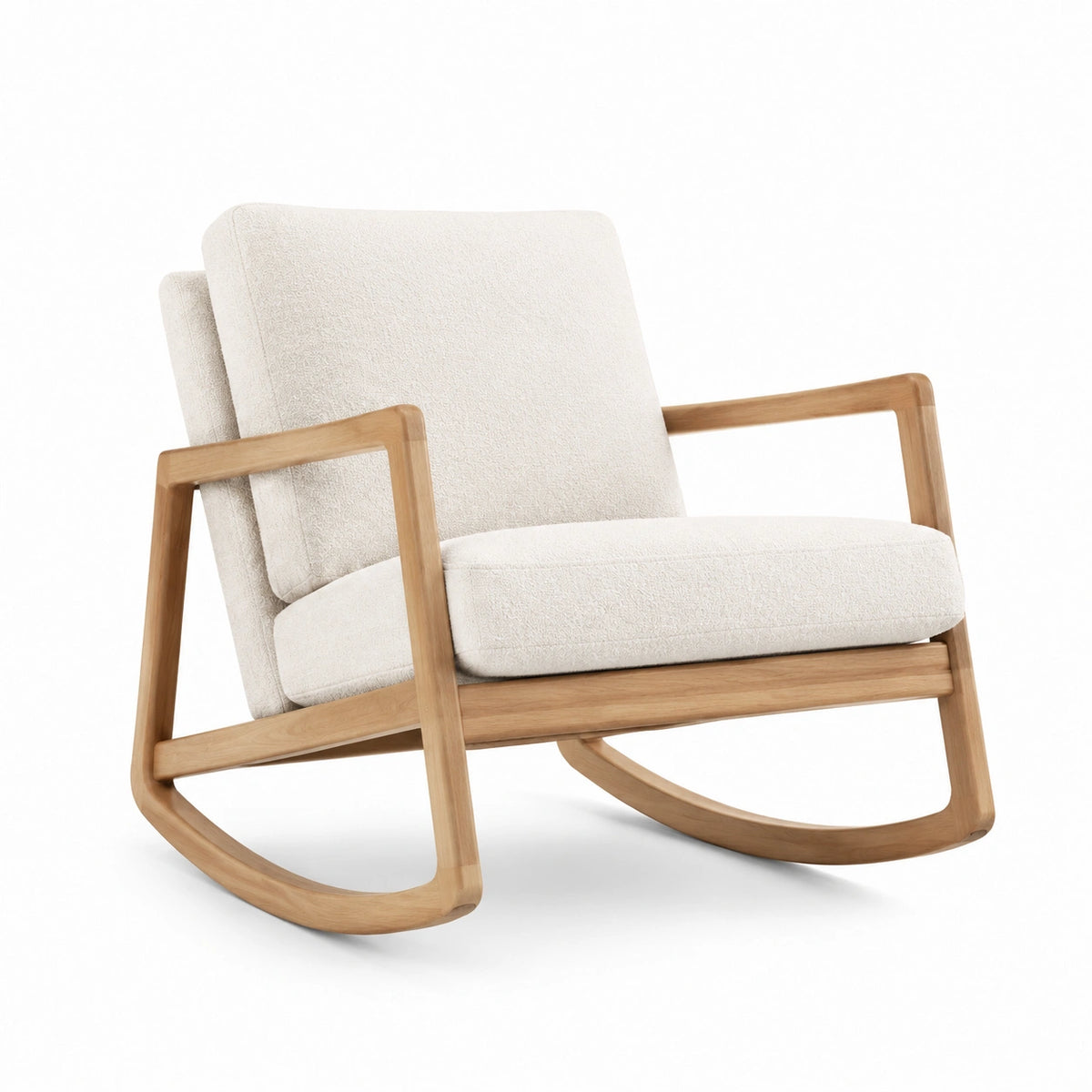 Mecedora de madera de teca con tapizado en poliéster beige