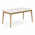 Mesa de comedor rectangular de MDF blanco y patas de roble 160x90x75 cm