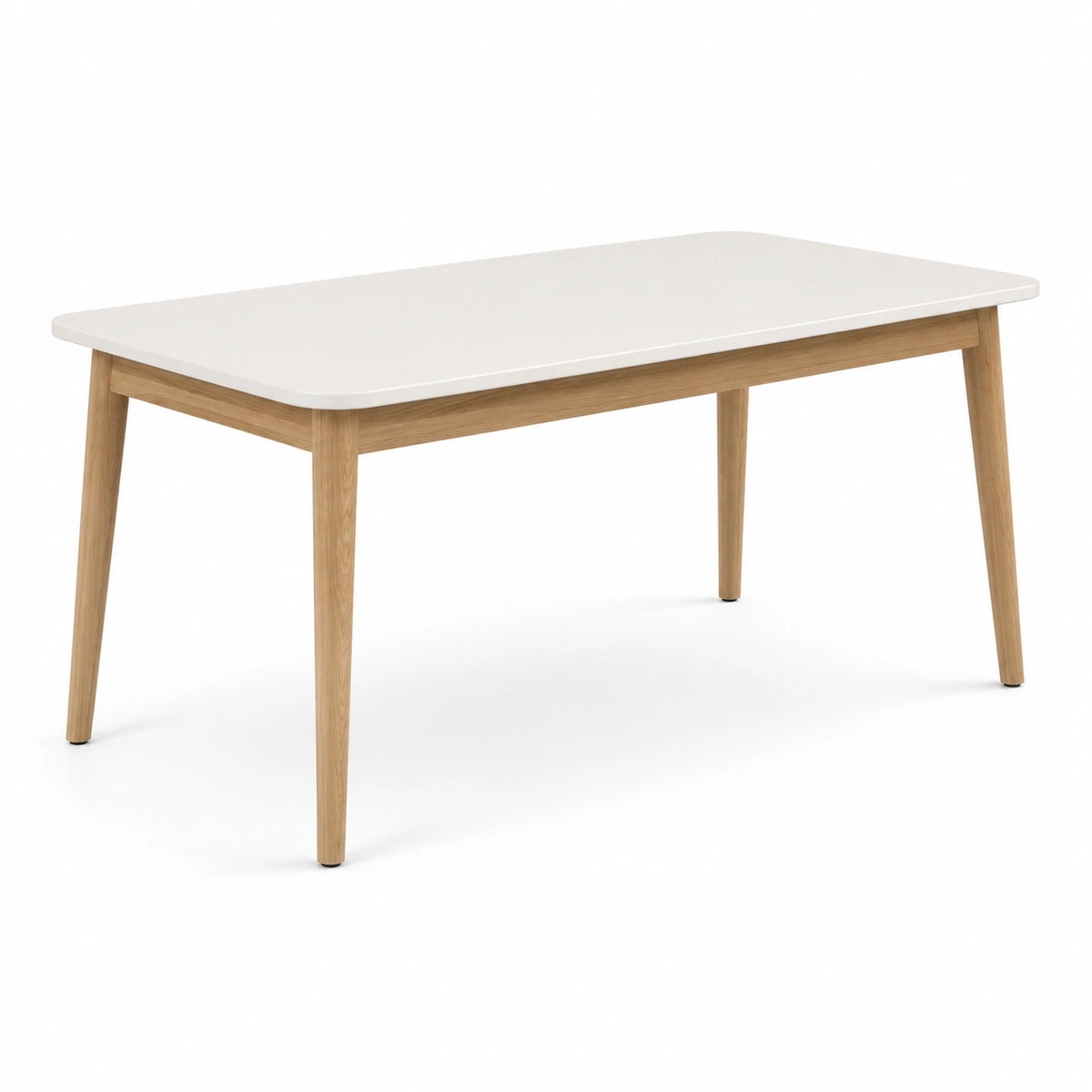 Mesa de comedor rectangular de MDF blanco y patas de roble 160x90x75 cm