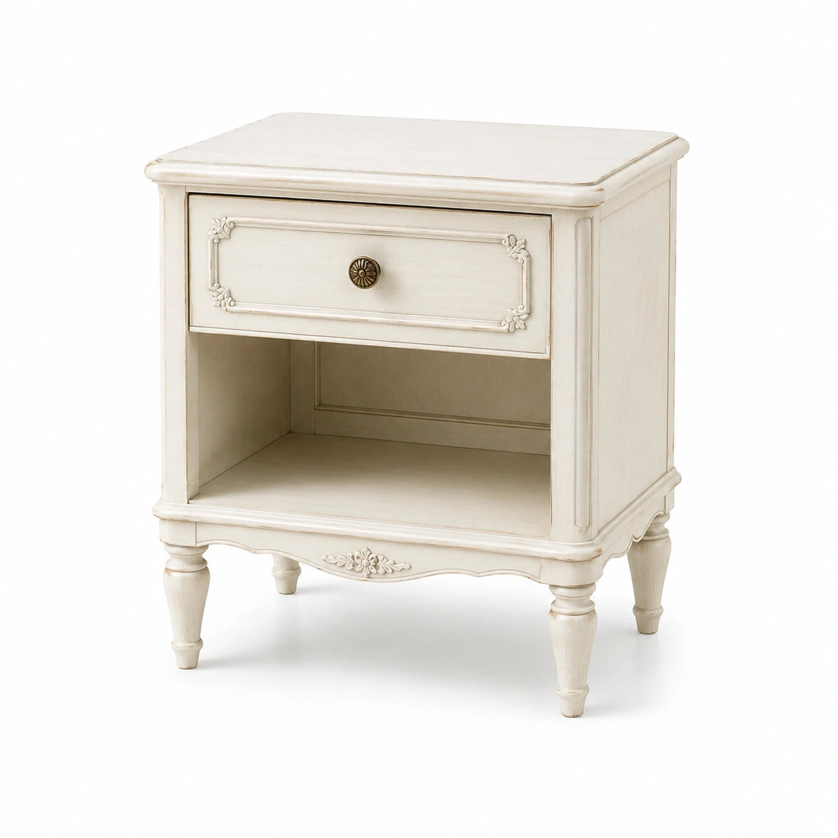 Mesita de noche de madera con cajón y estante abierta 60x40x70 cm blanco