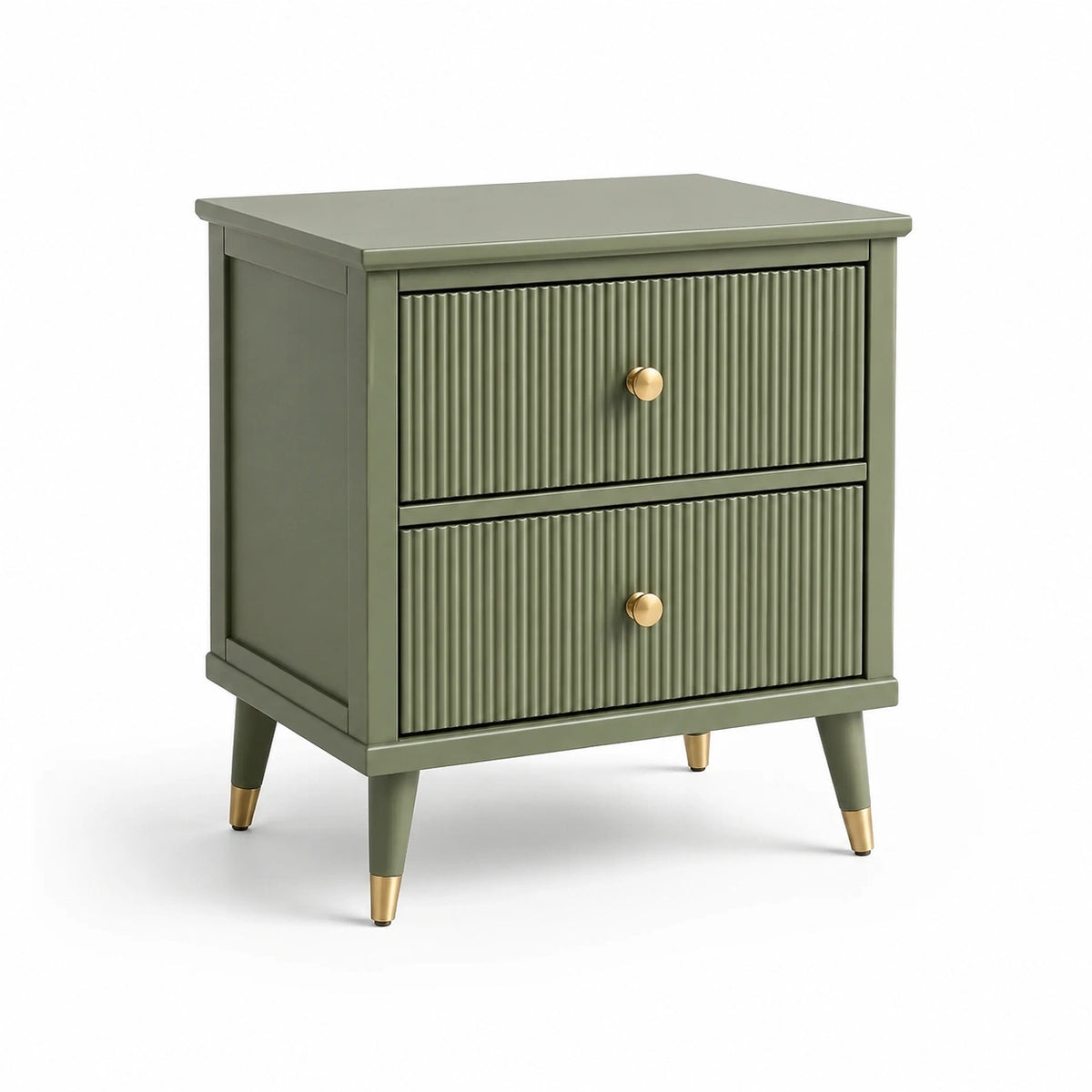 Mesita de noche de madera y acero verde con dos cajones 60x45x35 cm