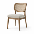 Silla de madera y mimbre con asiento tapizado en beige