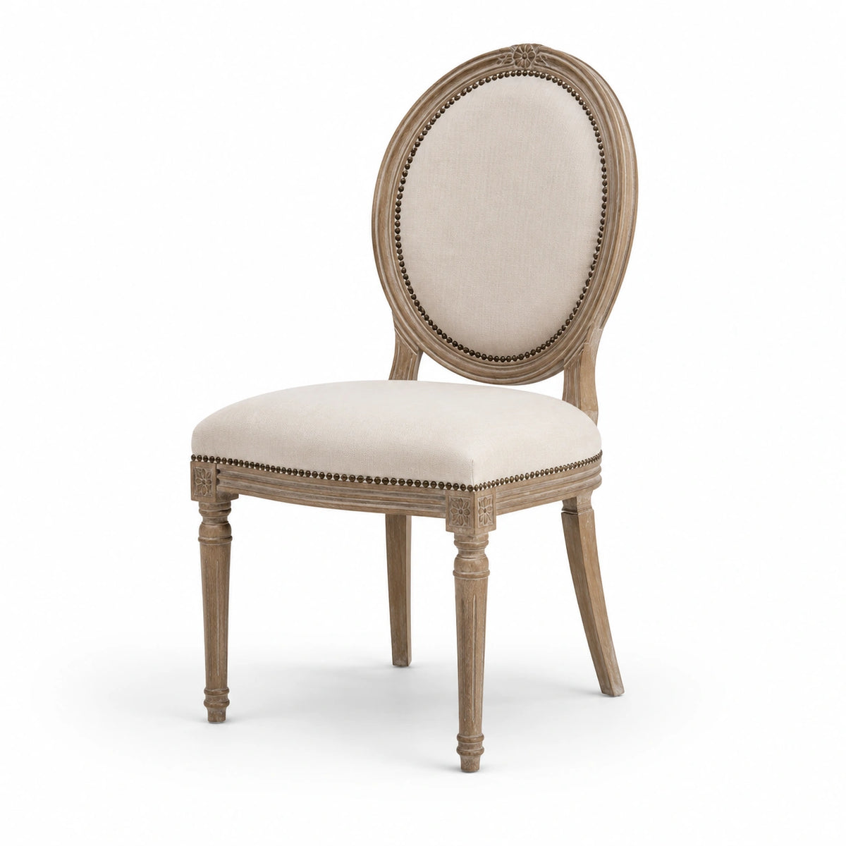 Silla de comedor de roble y lino beige 95x50x60 cm