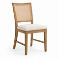 Silla de comedor de madera roble con asiento de lino y respaldo de ratán