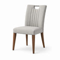 Silla de comedor de tela gris claro con patas de madera