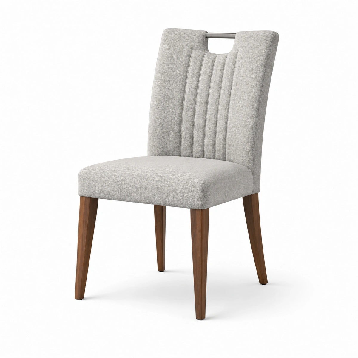 Silla de comedor de tela gris claro con patas de madera